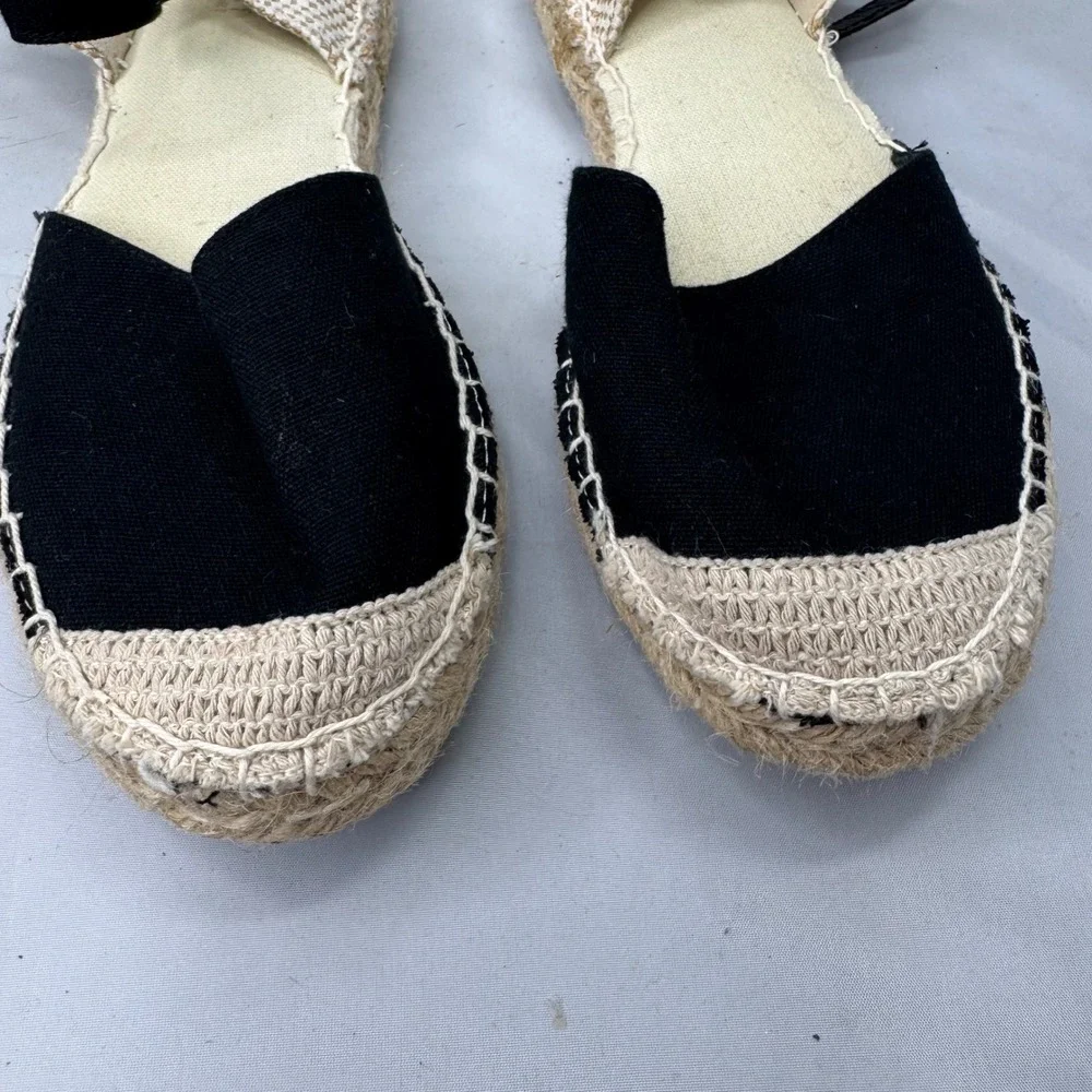 Primark Espadrille Sandals Womens 7 Black Ankle Strap Wide Fit Boho Summer Flat